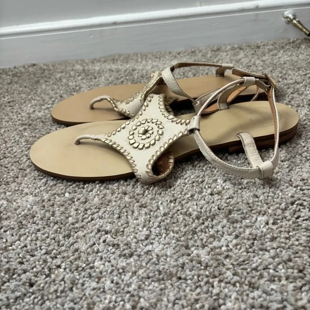 Jack Rogers Maci Sandals Cream Gold Size 8.5 Strapback Flip Flop